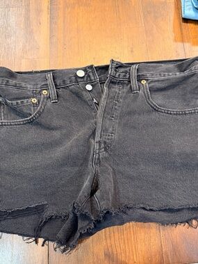 Levi's Black Frayed Hem Denim Shorts